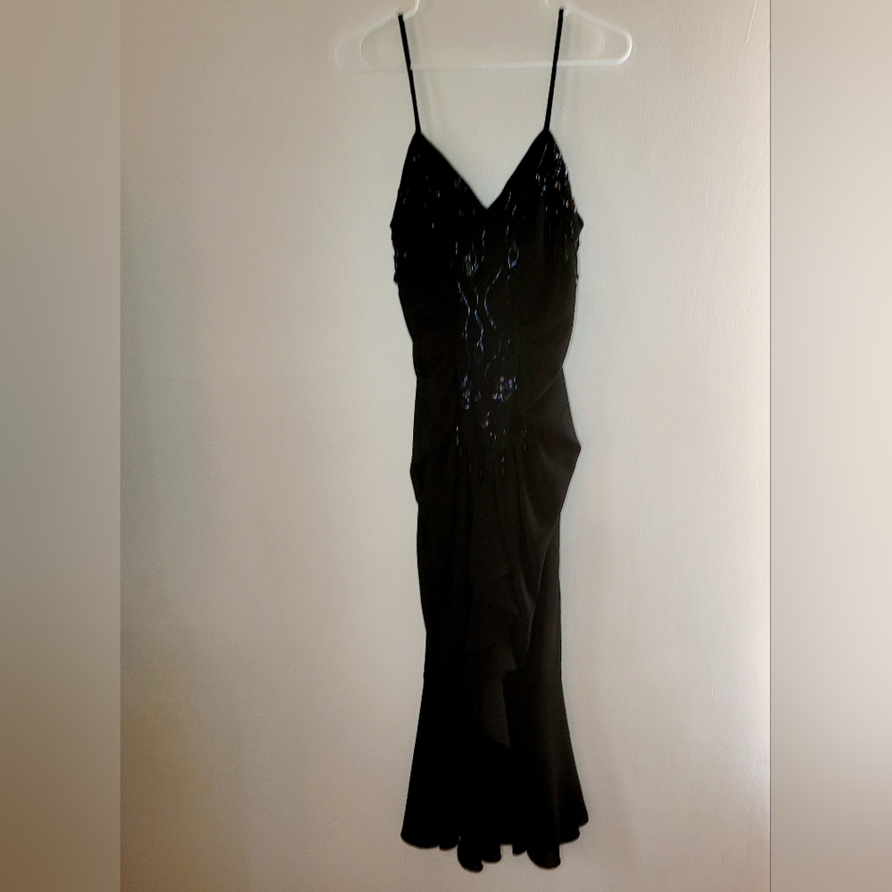 Vintage New Leaf Dress Samir Women's Sz 6 Black Cocktail Beaded Long Ruffles - Picture 1 of 12